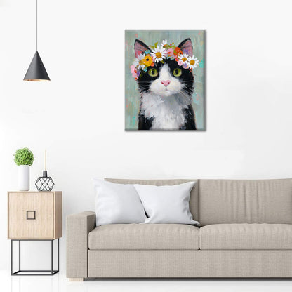 Un gato con una corona de flores - Pintar por números