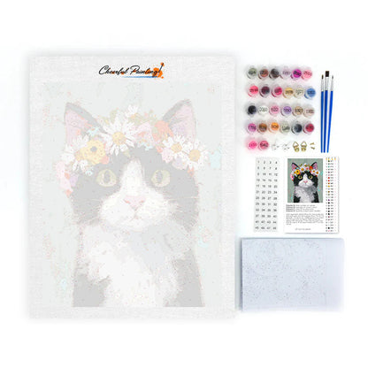 Un gato con una corona de flores - Pintar por números