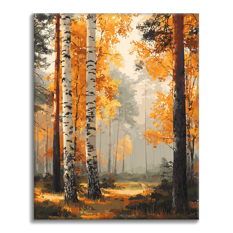 Bosque de abedules en otoño - Pintar por números