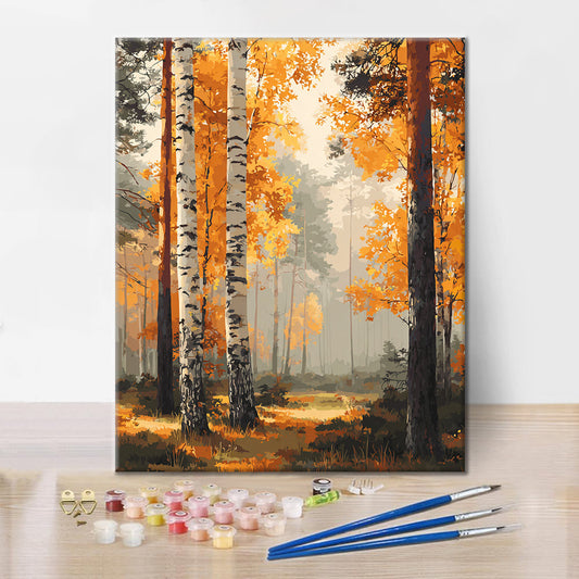 Bosque de abedules en otoño - Pintar por números