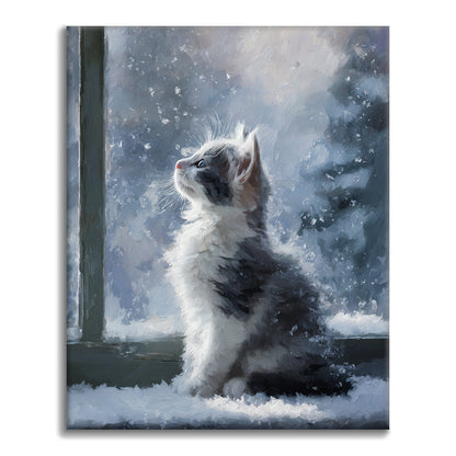 Gatito en la nieve - Pintar por números