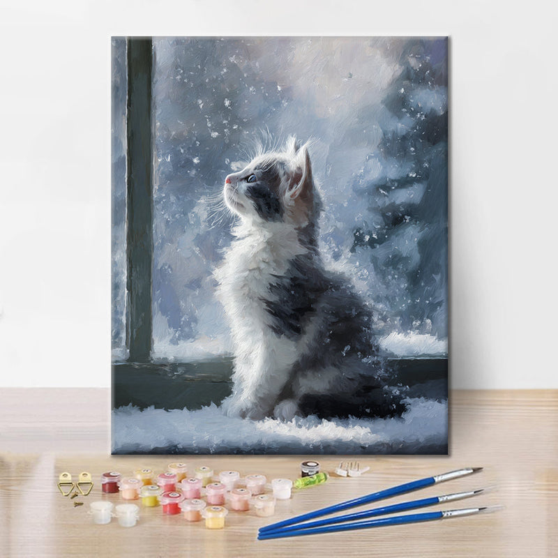 Gatito en la nieve - Pintar por números