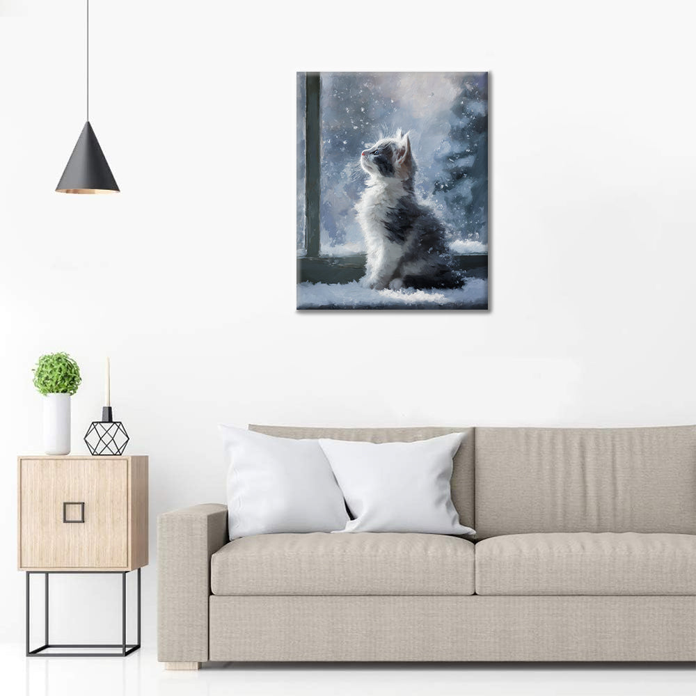 Gatito en la nieve - Pintar por números
