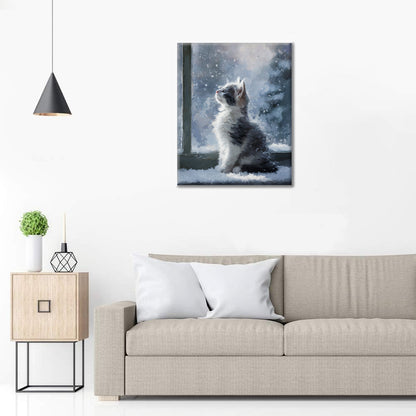 Gatito en la nieve - Pintar por números