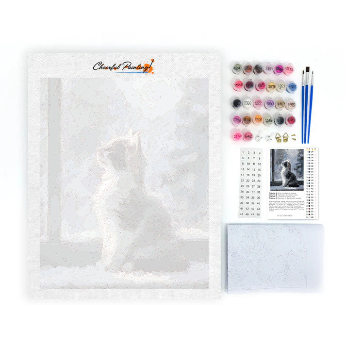 Gatito en la nieve - Pintar por números