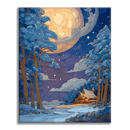 Refugio iluminado por la luna - Pintar por números