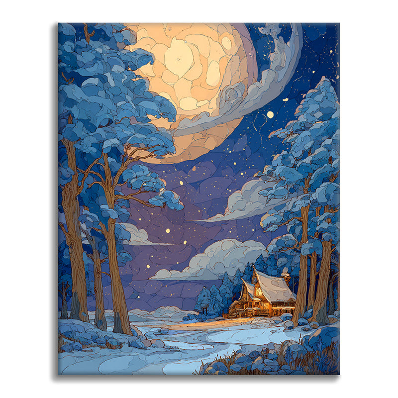 Refugio iluminado por la luna - Pintar por números