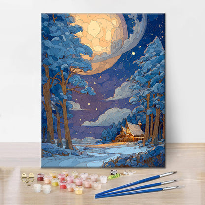 Refugio iluminado por la luna - Pintar por números