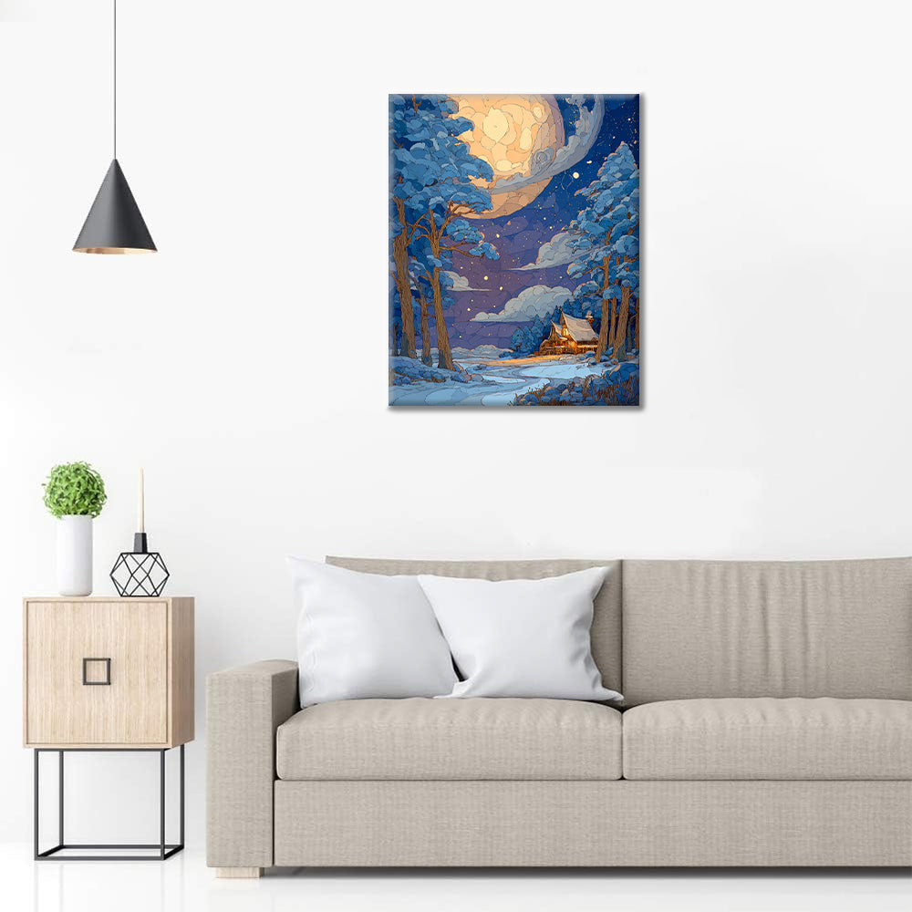 Refugio iluminado por la luna - Pintar por números