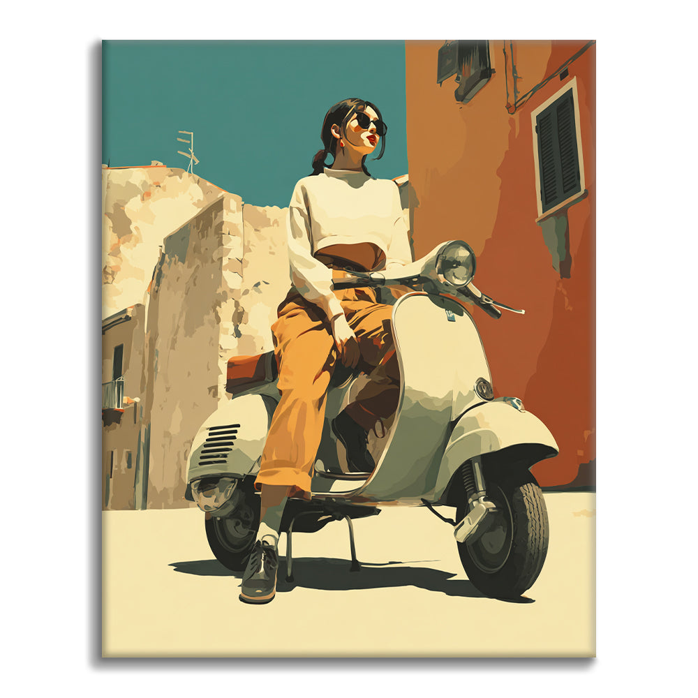 Chica en scooter - Pintar por números