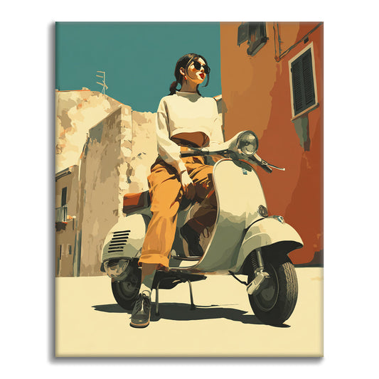 Chica en scooter - Pintar por números