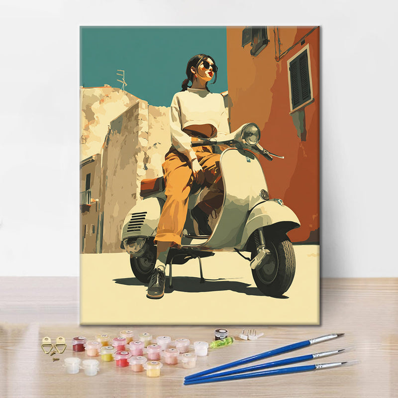 Chica en scooter - Pintar por números