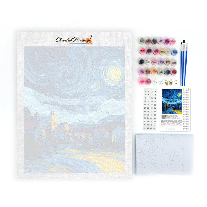 Pueblo de la noche estrellada - Pintar por números