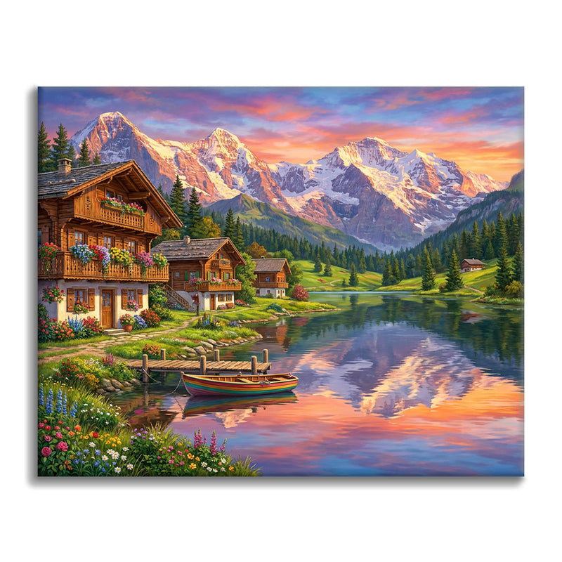 Atardecer en los Alpes suizos - Pintar por números