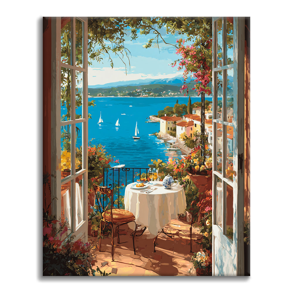 La vista al mar desde la ventana. - Pintar por números