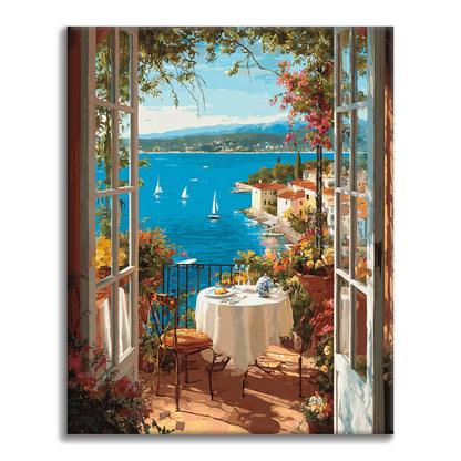 La vista al mar desde la ventana. - Pintar por números