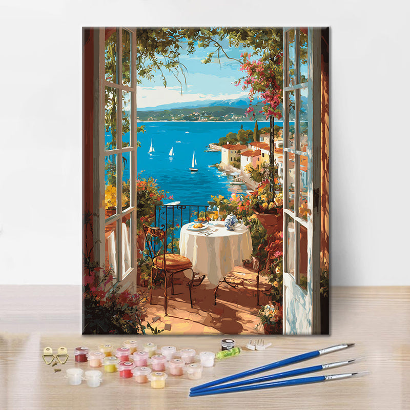 La vista al mar desde la ventana. - Pintar por números