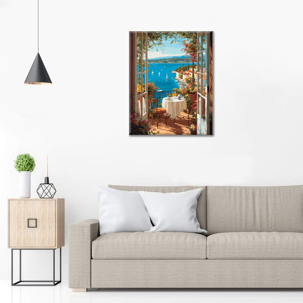 La vista al mar desde la ventana. - Pintar por números