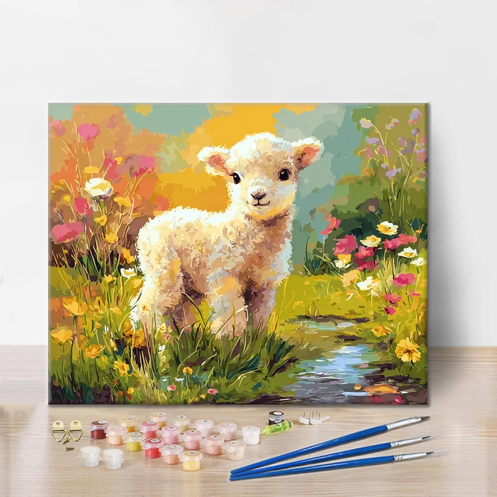 Flores y cordero - Pintar por números