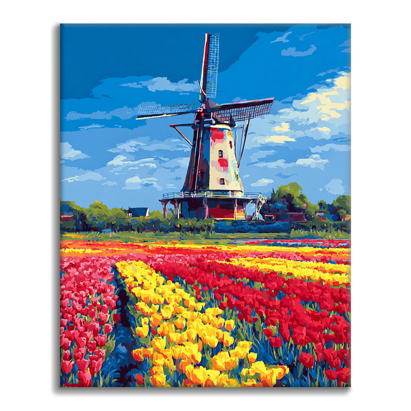 Molino de tulipanes - Pintar por números