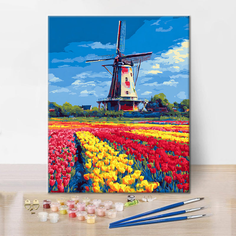 Molino de tulipanes - Pintar por números
