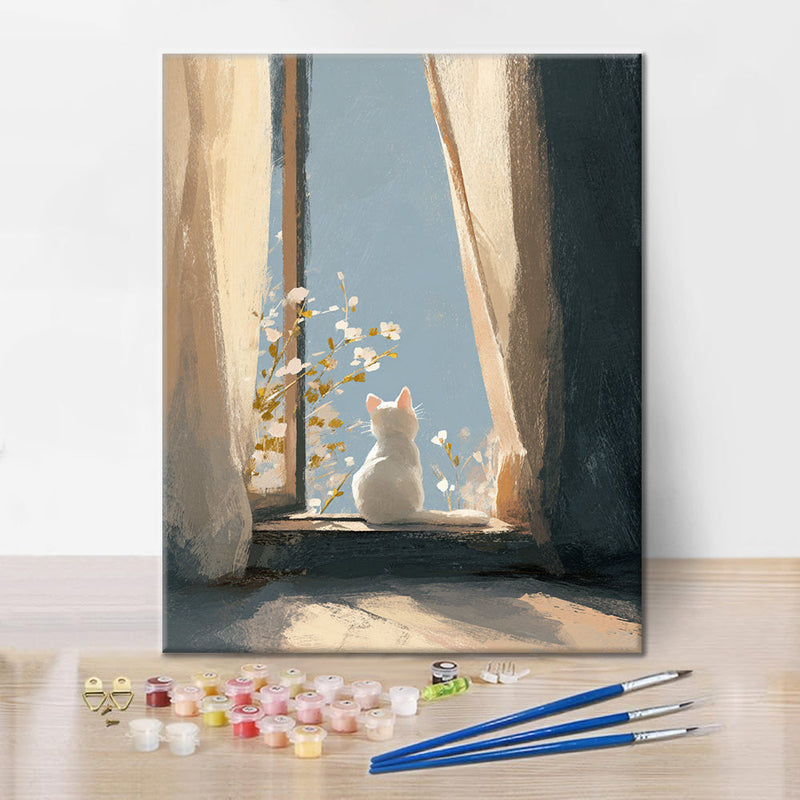 Gatito en el alféizar de la ventana - Pintar por números