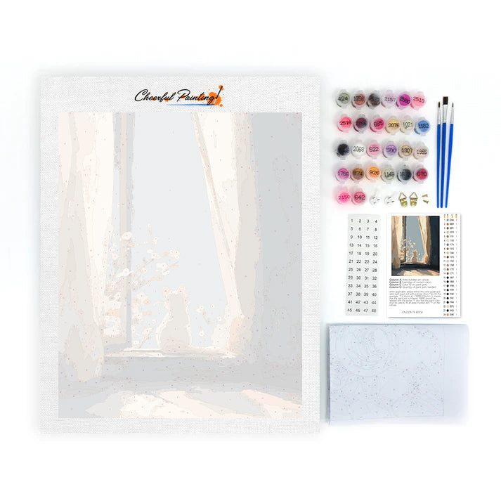 Gatito en el alféizar de la ventana - Pintar por números