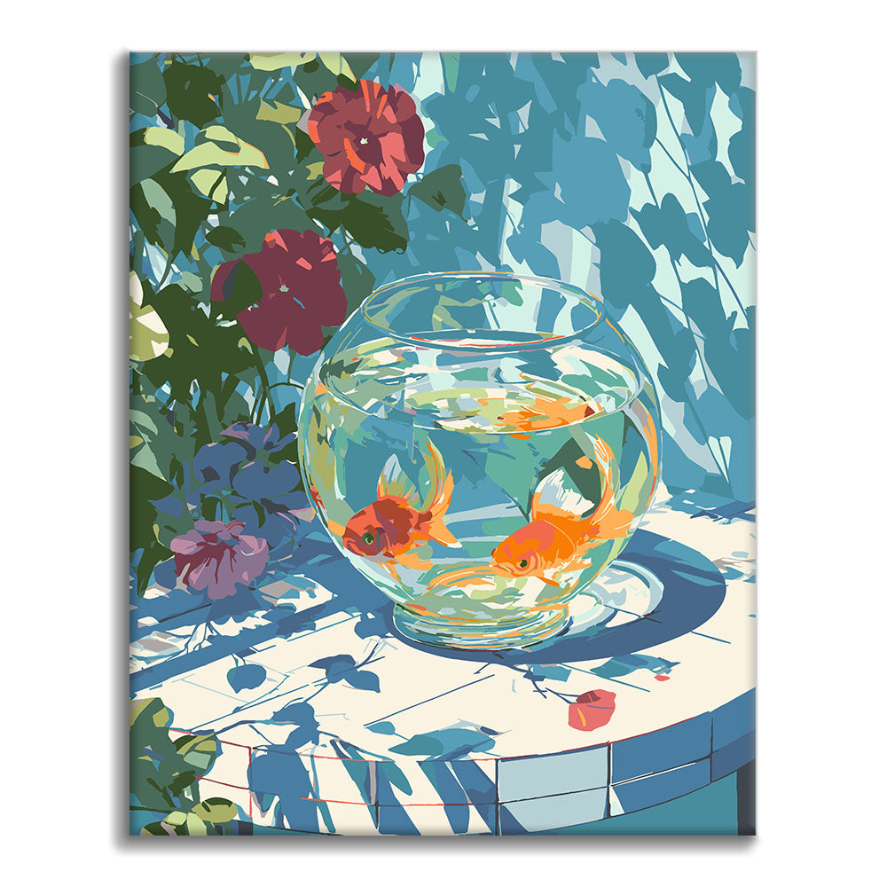 Pecera y flores - Pintura por números