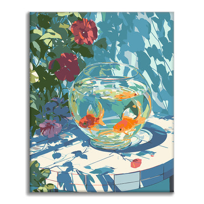 Pecera y flores - Pintura por números