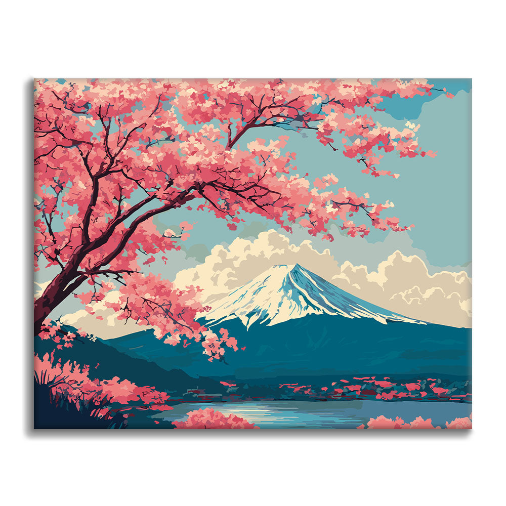 Escena primaveral del monte Fuji - Pintura por números