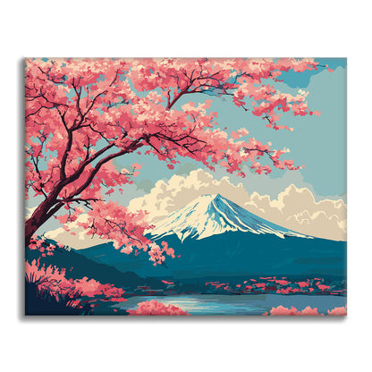 Escena primaveral del monte Fuji - Pintura por números