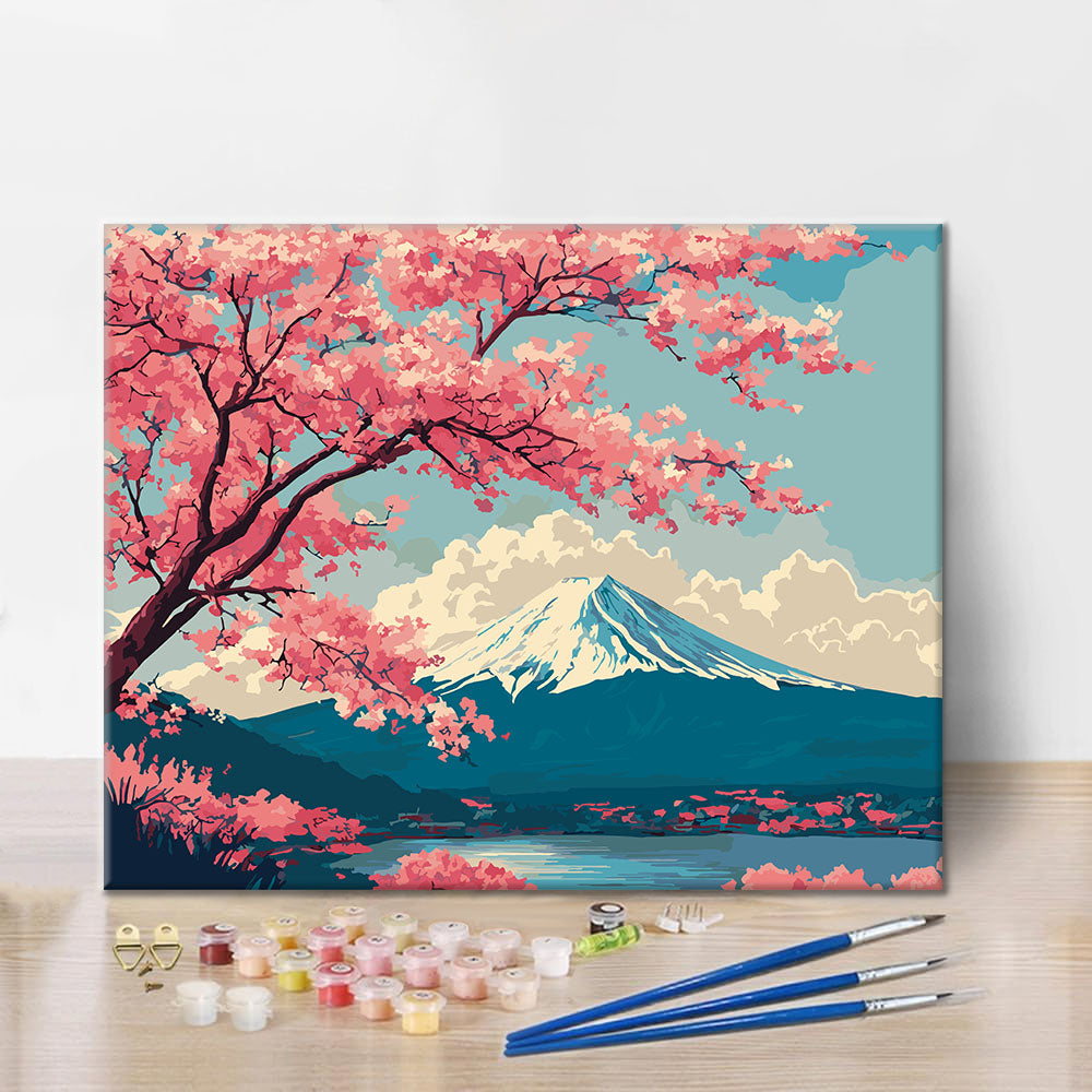 Escena primaveral del monte Fuji - Pintura por números