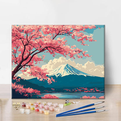 Escena primaveral del monte Fuji - Pintura por números