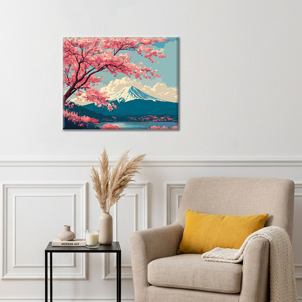 Escena primaveral del monte Fuji - Pintura por números