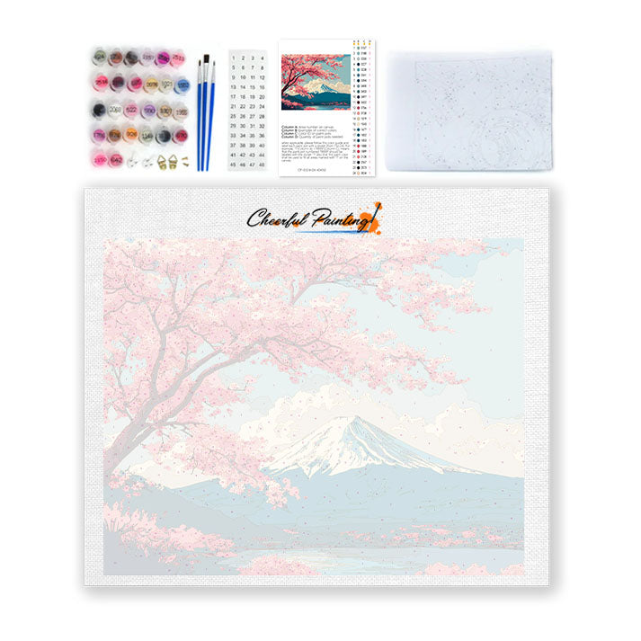Escena primaveral del monte Fuji - Pintura por números