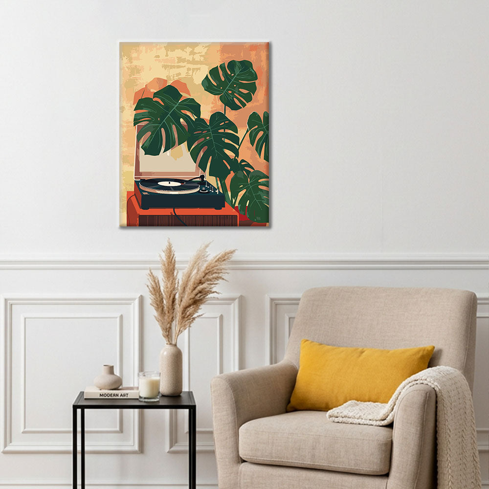 Gramófono y plantas verdes - Pintura por números