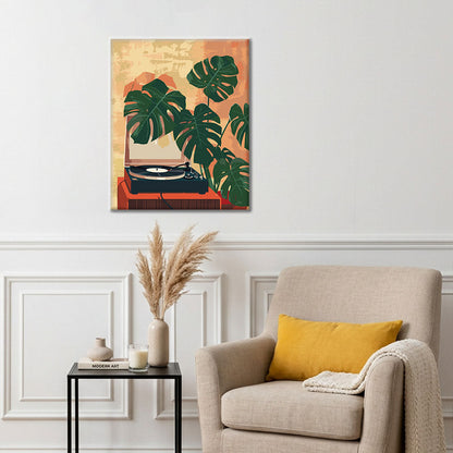 Gramófono y plantas verdes - Pintura por números