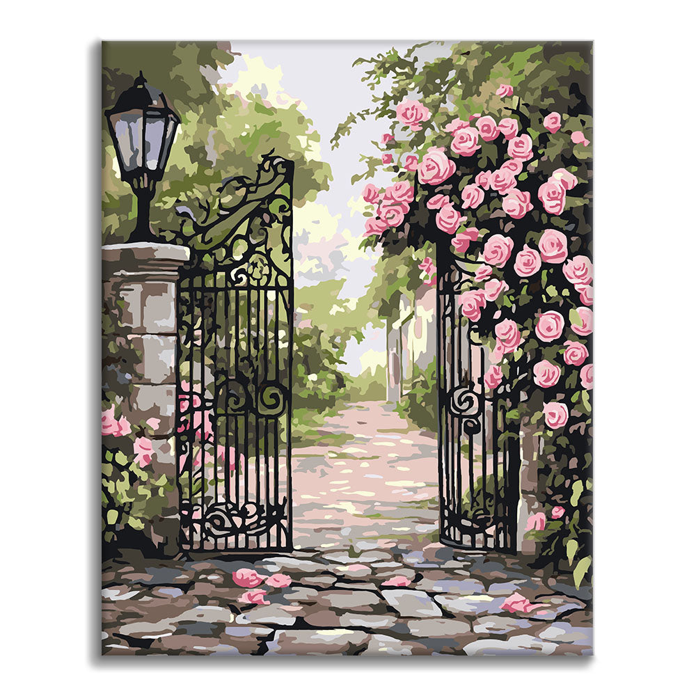 Rosas en la verja de hierro - Pintura por números