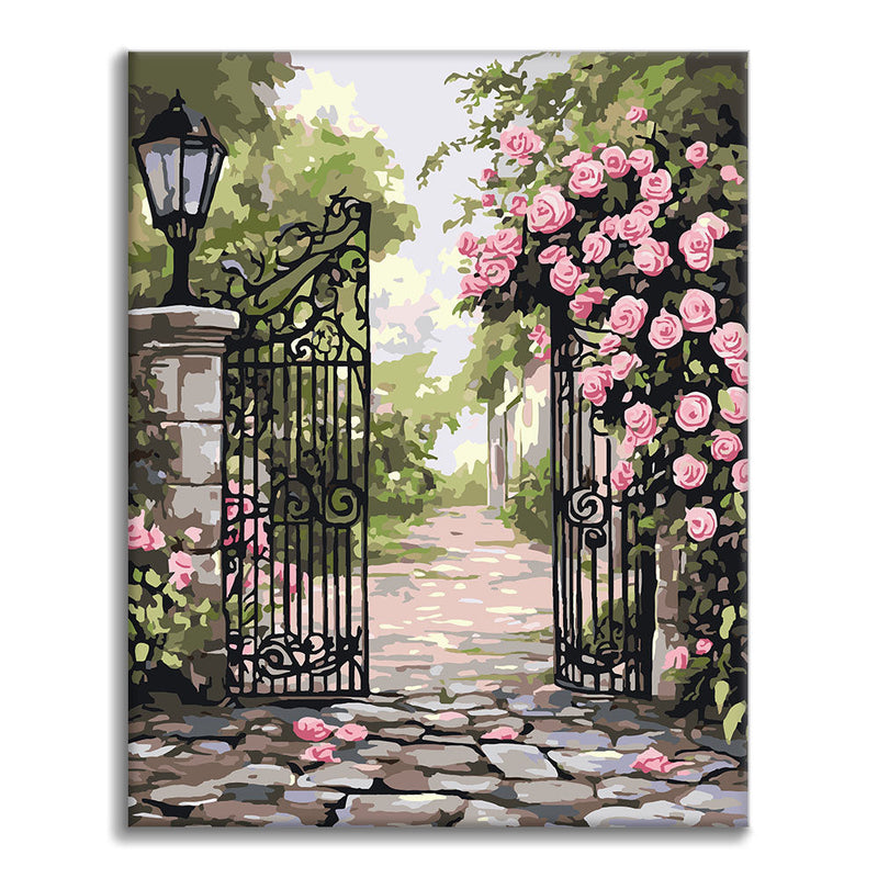 Rosas en la verja de hierro - Pintura por números