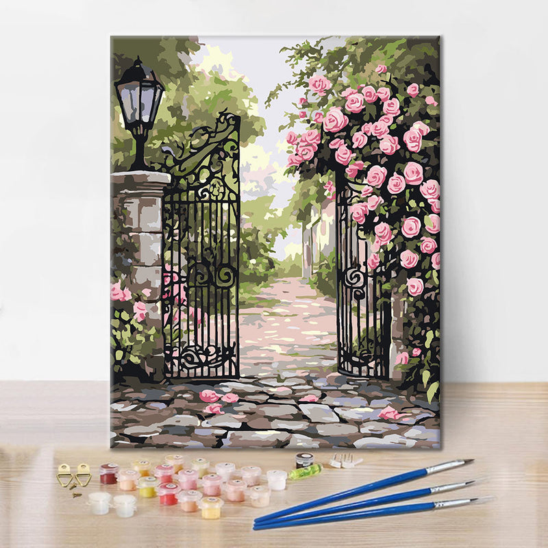 Rosas en la verja de hierro - Pintura por números