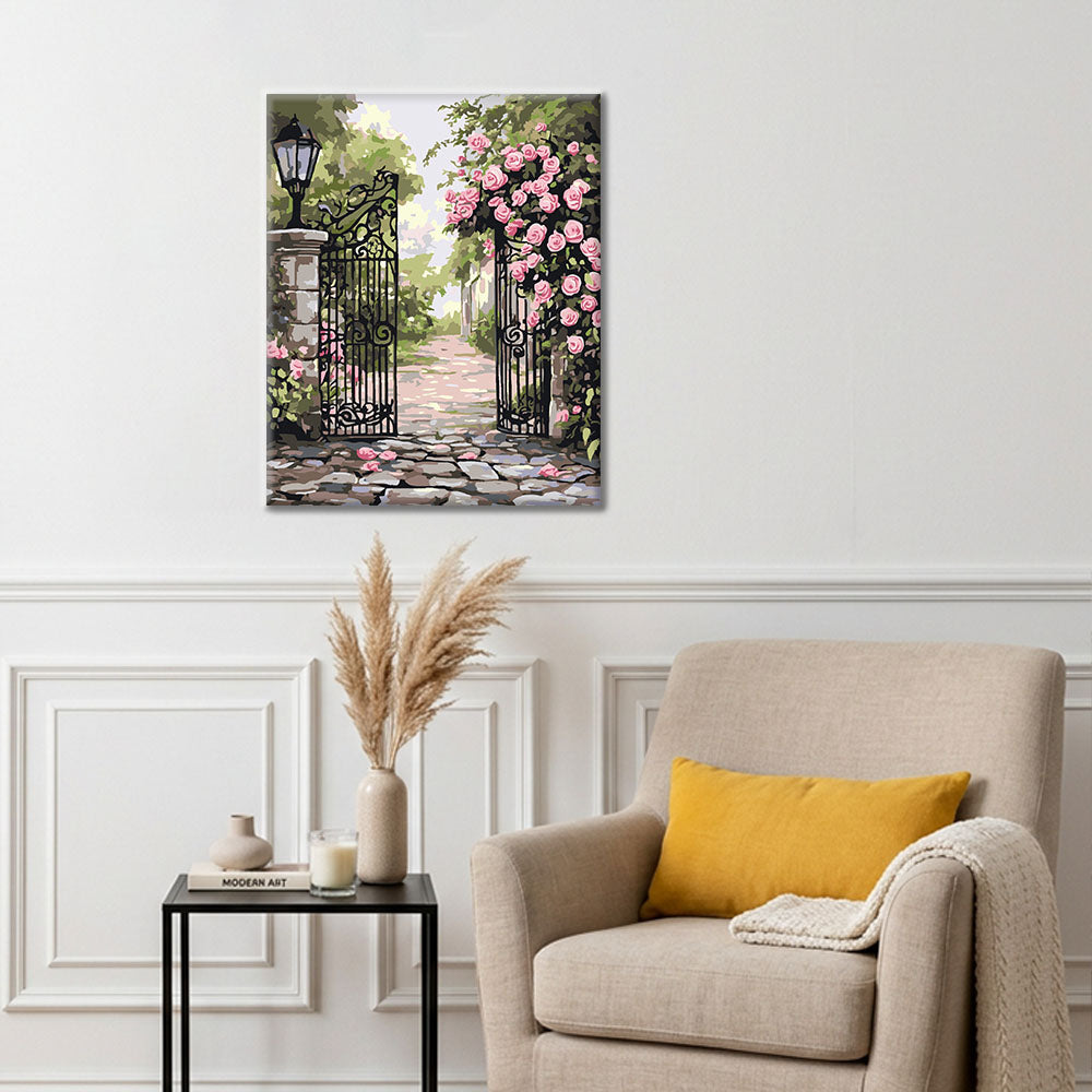 Rosas en la verja de hierro - Pintura por números