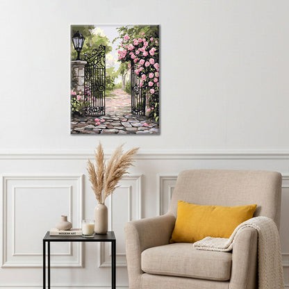Rosas en la verja de hierro - Pintura por números