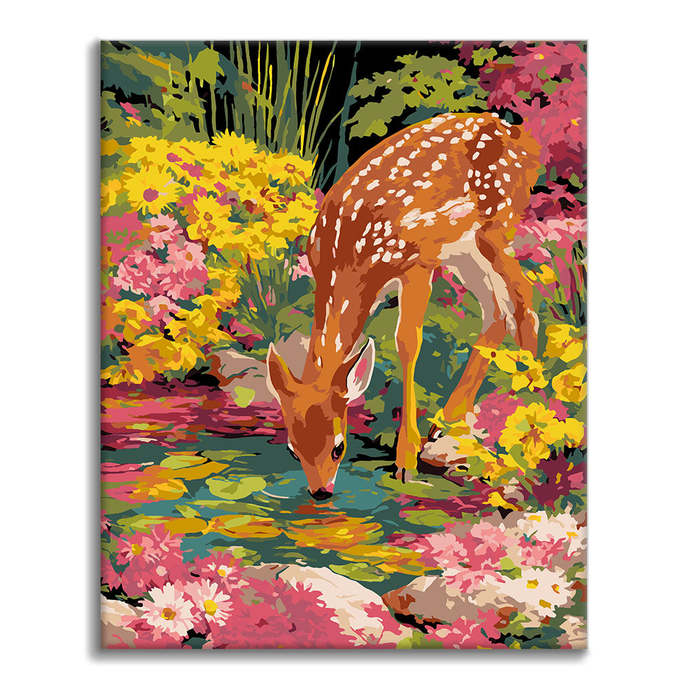 Ciervos Sika bebiendo agua - Pintura por números
