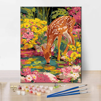 Ciervos Sika bebiendo agua - Pintura por números