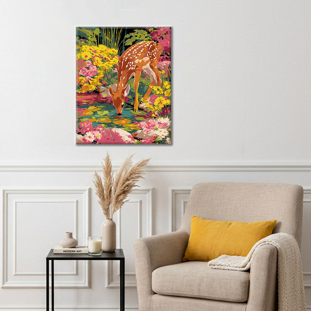 Ciervos Sika bebiendo agua - Pintura por números