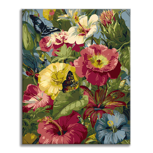 Flores tropicales y mariposas - Pintura por números