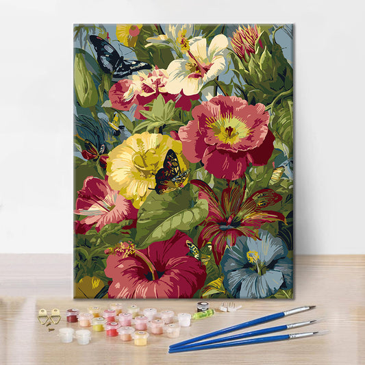 Flores tropicales y mariposas - Pintura por números