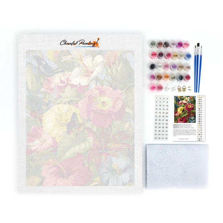 Flores tropicales y mariposas - Pintura por números