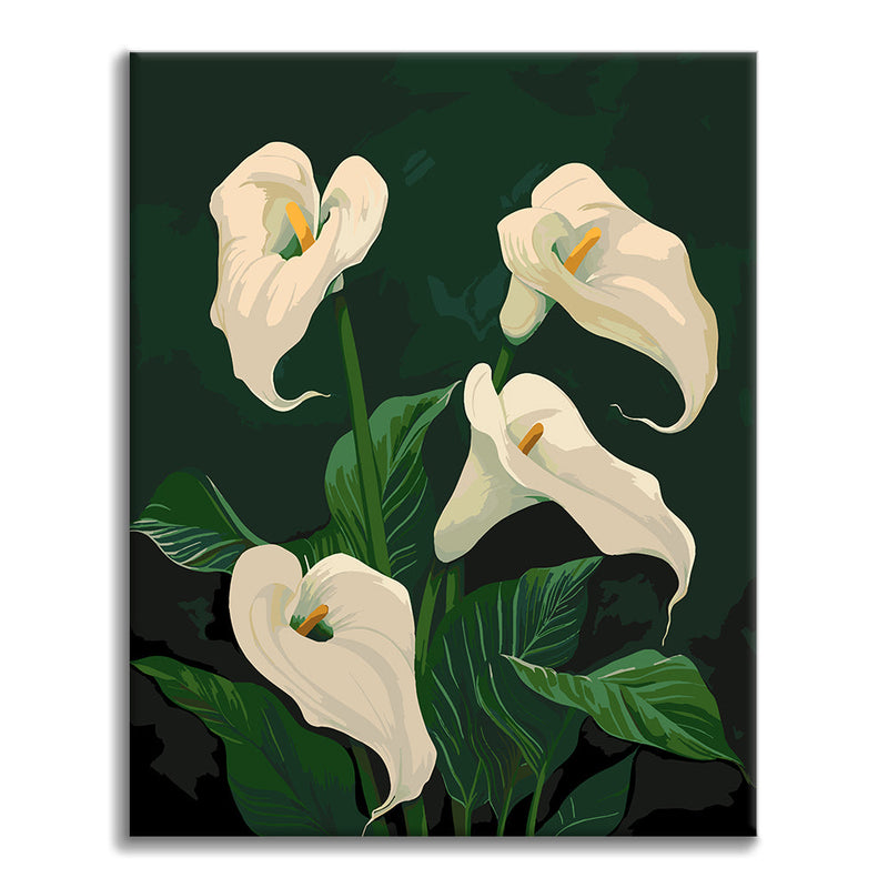 Lirios cala blancos en flor - Pintura por números