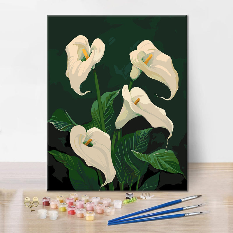 Lirios cala blancos en flor - Pintura por números